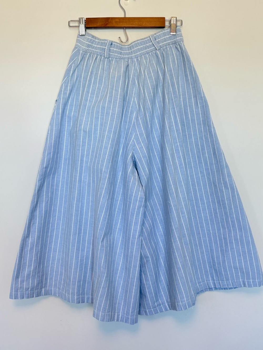 Vintage Chaus Pinstripe Crope Flare Wide Leg Pants Blue Size 10 - Picture 7 of 13